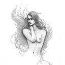 Nude girl-phoenix tattoo design idea