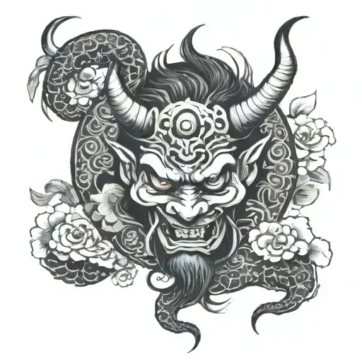 Japanese themed devil tattoo design idea
