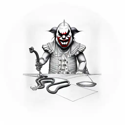 Evil Clown On The Scales Of Justice With A Snake Wrapped Around It tattoo design idea