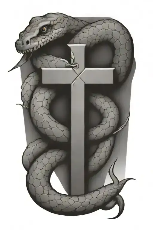 Cross stabbing a snake tattoo design idea