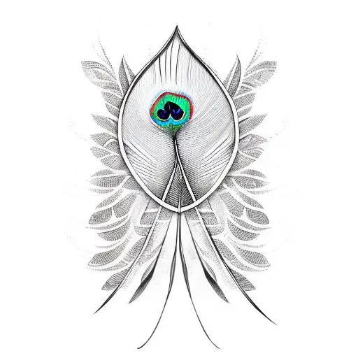 design featuring a peacock feather  with music symbols tattoo design idea