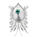 design featuring a peacock feather  with music symbols tattoo design idea