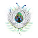 A new-school design featuring a peacock feather intertwined with music symbols tattoo design idea