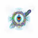 A new-school design featuring a peacock feather intertwined with music symbols tattoo design idea