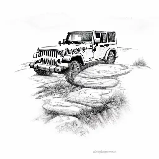 jeep in forest tattoo design idea