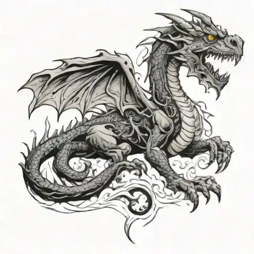 dragon emerging sci fi tattoo design idea