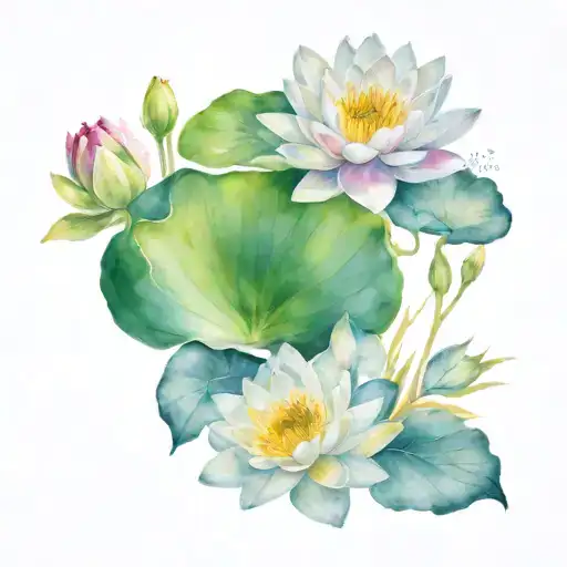waterlilly and marigold flower tattoo design idea
