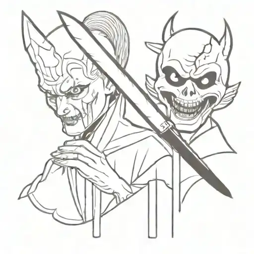 horror movie villains with bloody knife tattoo design idea