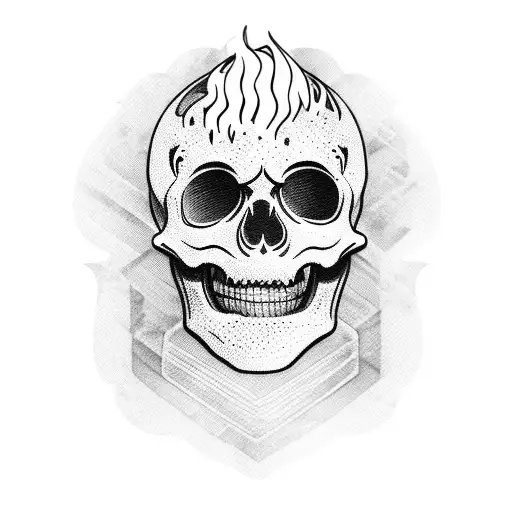 skeleton wearing traditional fire fighter helmet tattoo design idea