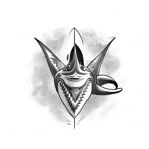 A coffee cup with a shark tooth handle tattoo design idea