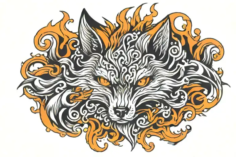 Simetric Angry Fox surrounded by flames chest tattoo tattoo design idea