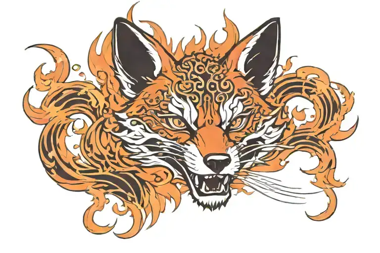 Angry Fox surrounded by flames tattoo design idea