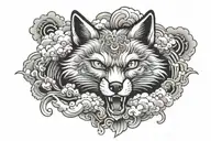 Simetric Angry Fox surrounded by clouds chest tattoo tattoo design idea