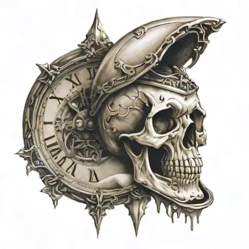 sand clock skull tattoo design idea