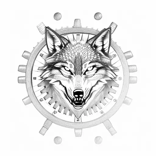 A clockwork wolf with gears and cogs tattoo design idea
