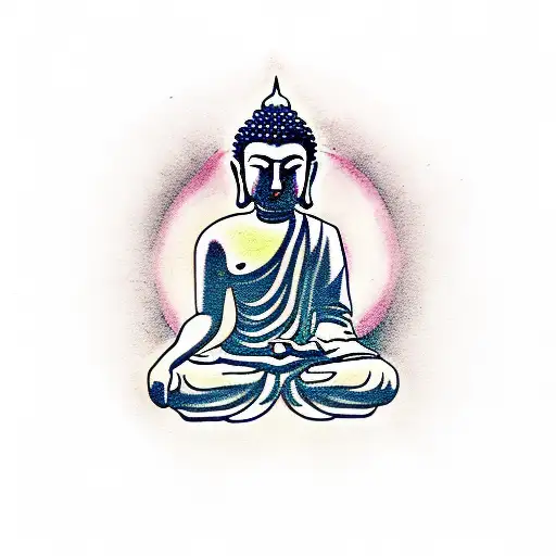 Meditating Buddha with a halo of lotus flowers tattoo design idea