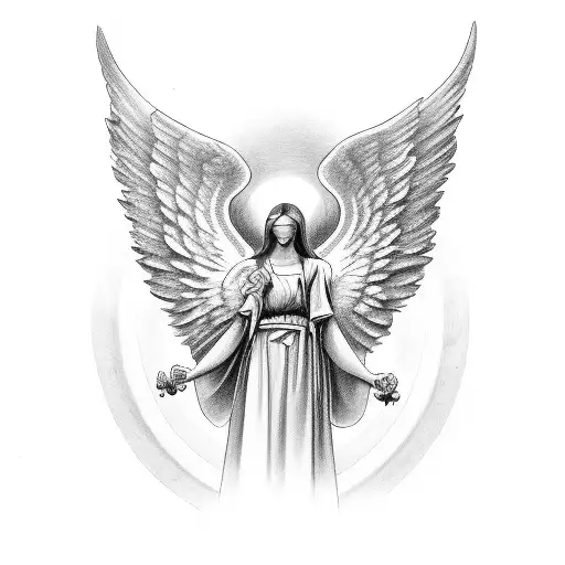 Angel with the text ora et era sempere tattoo design idea