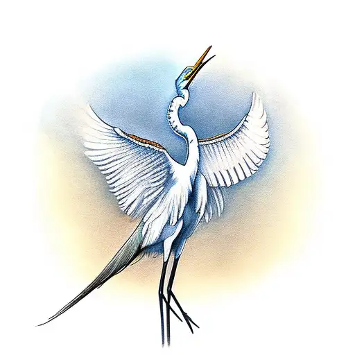 great egret with wings spread tattoo design idea
