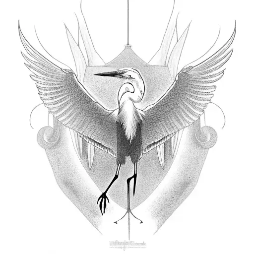 great egret with wings spread tattoo design idea
