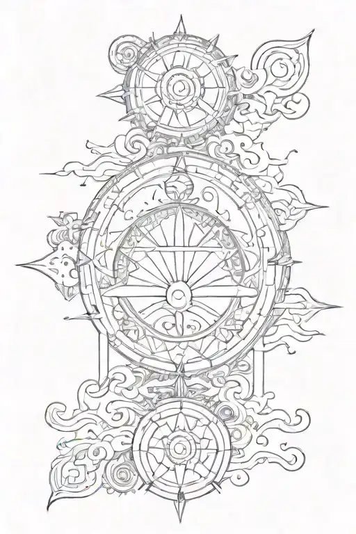 Stability - Purity - Good Luck - Unconditional Love - Sun - Path to Enlightenment. Symbols in a straight line tattoo design idea