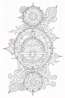 Stability - Purity - Good Luck - Unconditional Love - Sun - Path to Enlightenment. Symbols in a straight line tattoo design idea
