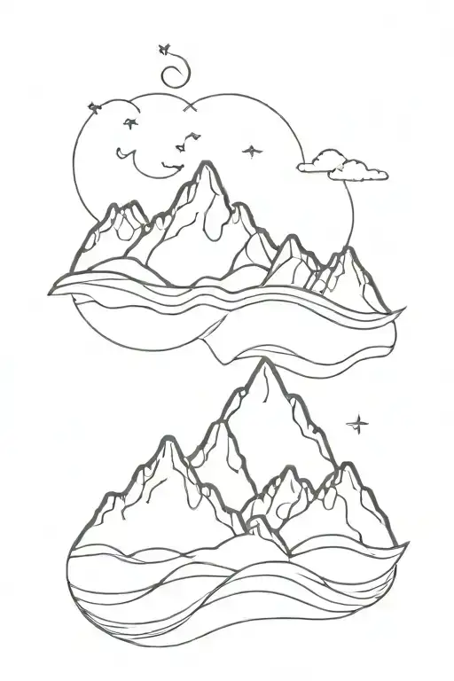 mountain and snow with waves tattoo design idea