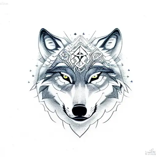 A wolf face with a full moon and stars incorporated into the design tattoo design idea