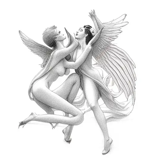 sexy angel and devil kissing  tattoo design idea