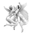 sexy angel and devil kissing  tattoo design idea