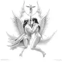 sexy angel and devil kissing  tattoo design idea
