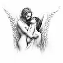 sexy angel and devil kissing  tattoo design idea