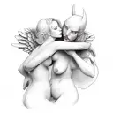 sexy angel and devil kissing  tattoo design idea
