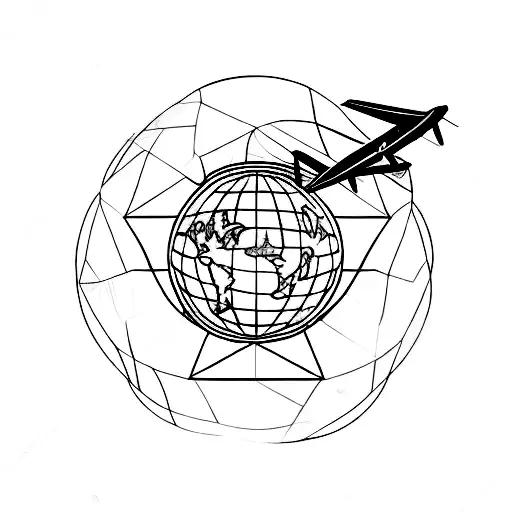 Triangle earth sign with airplane tattoo design idea