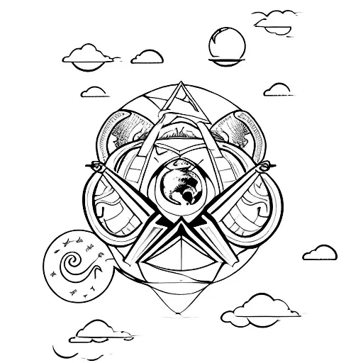 Earth sign with airplane tattoo design idea