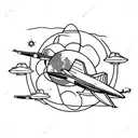 Earth sign with airplane representing family and travel tattoo design idea