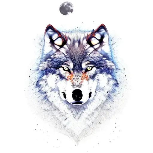 Wolf with 555 and treees  tattoo design idea