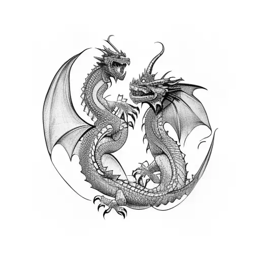 two dragons, cyberpunk theme  tattoo design idea