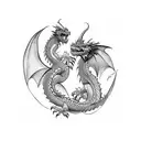 two dragons, cyberpunk theme  tattoo design idea