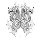 two dragons, cyberpunk theme  tattoo design idea