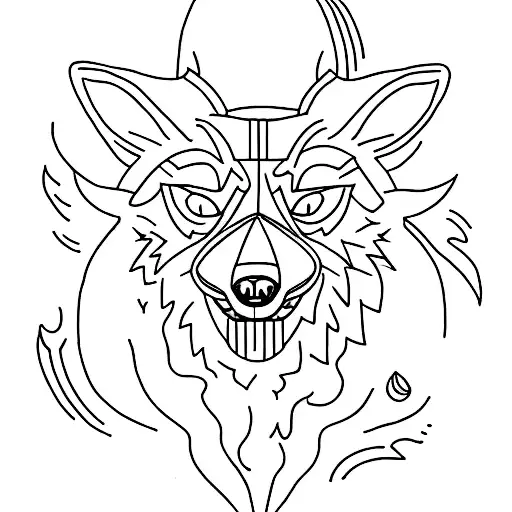 A minimalist tattoo of a wolf howling at a full moon surrounded by flames tattoo design idea