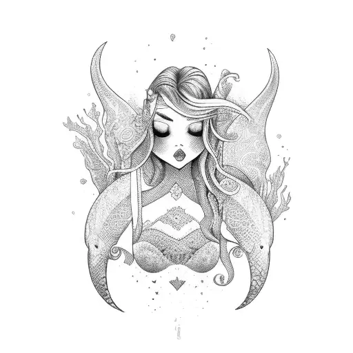 mermaid with name Arielle tattoo design idea