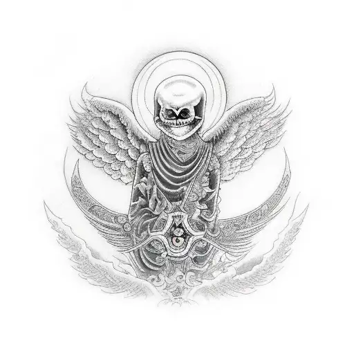 cemetery full moon angel of death tattoo design idea