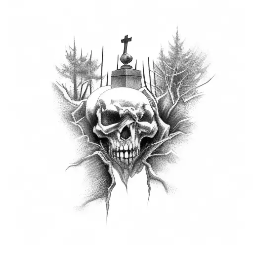 cemetery full moon tattoo design idea