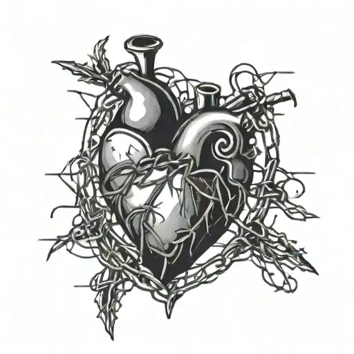 heart with barbed wire y2k style 2000s tattoo design idea