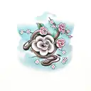 Cherry Blossom and rose and snake tattoo design idea