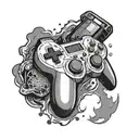 Design a tattoo of a video game controller morphing into a gun tattoo design idea