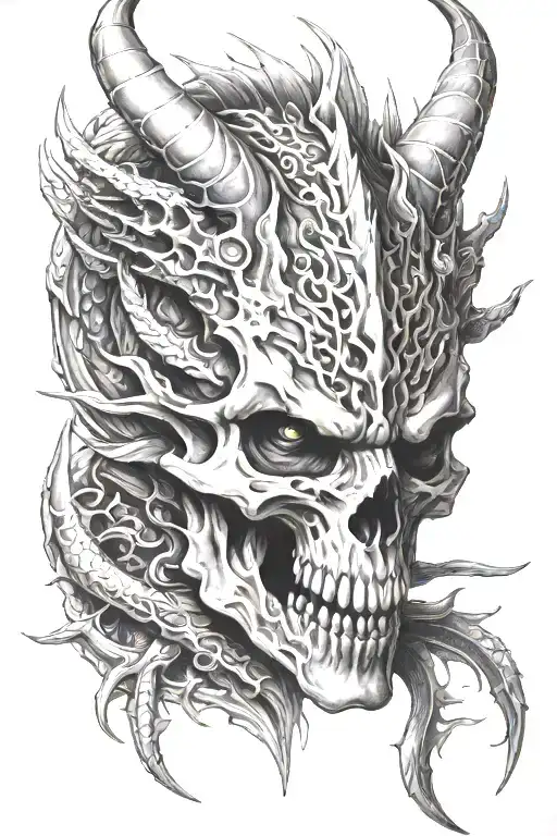dragon skull face tattoo design idea