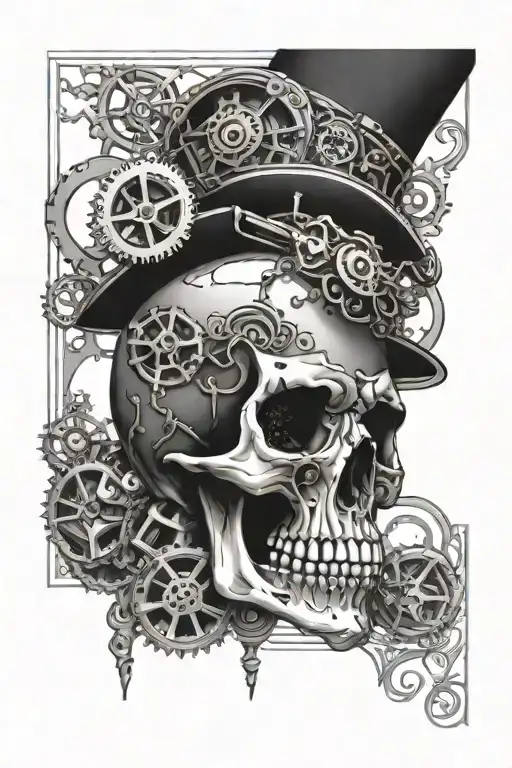 steampunk skull tattoo design idea