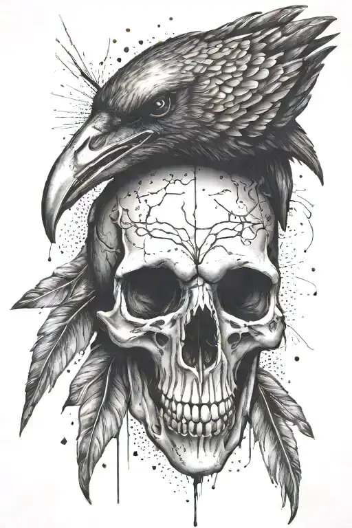 crow skull tattoo design idea
