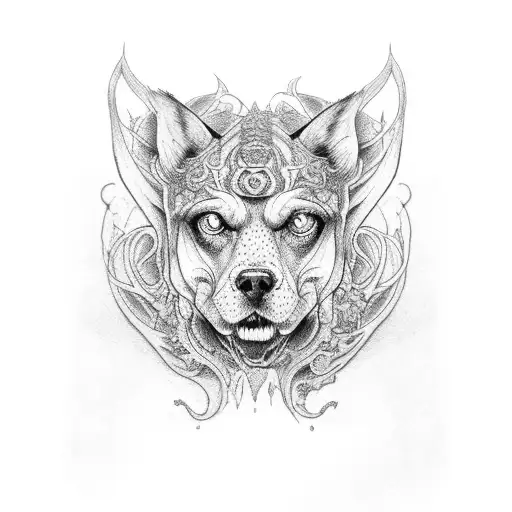 hell hound 3 heads tattoo design idea